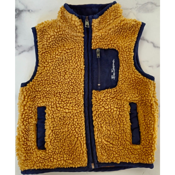 Ben Sherman Baby Sherpa Vest 24M Tan Navy Full Zip Teddy Fleece Warm Cozy Retro - Picture 1 of 6